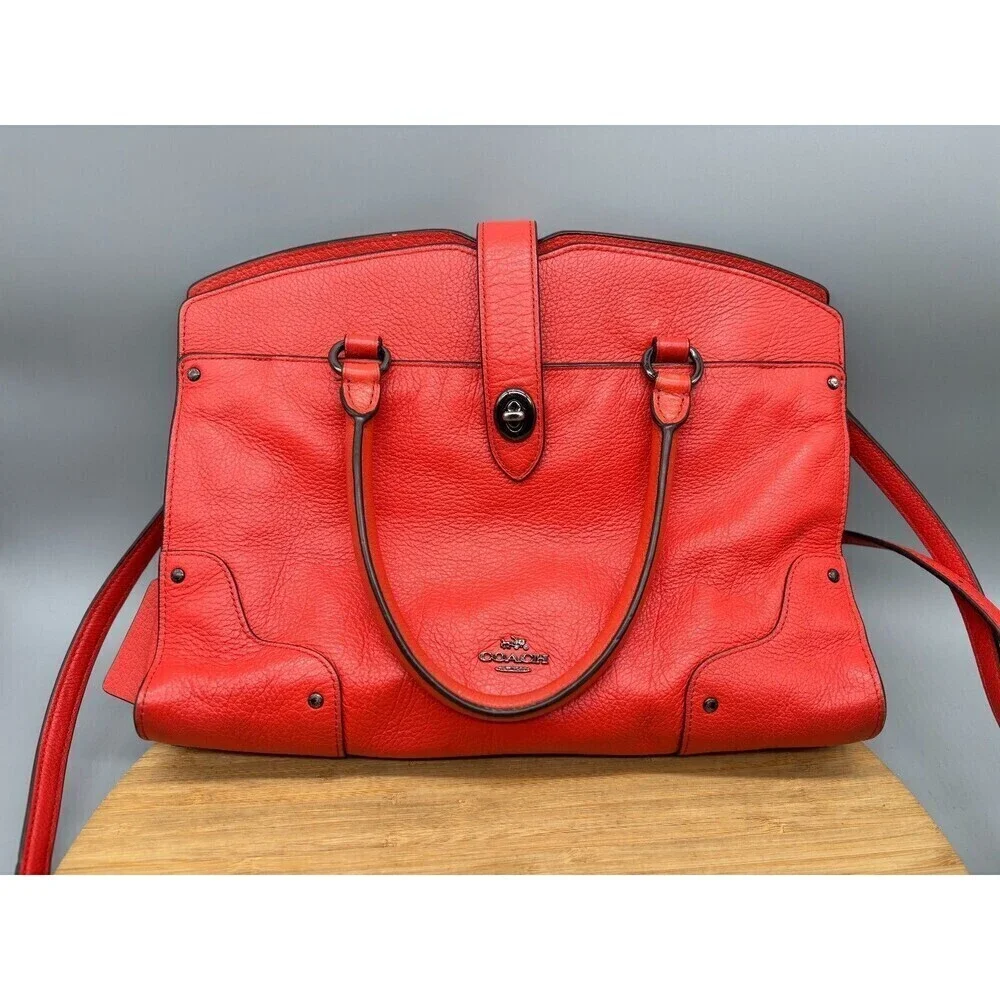 Coach Mercer Red Grain Leather Satchel 30 Purse Shoulder Hand Bag Style 37575